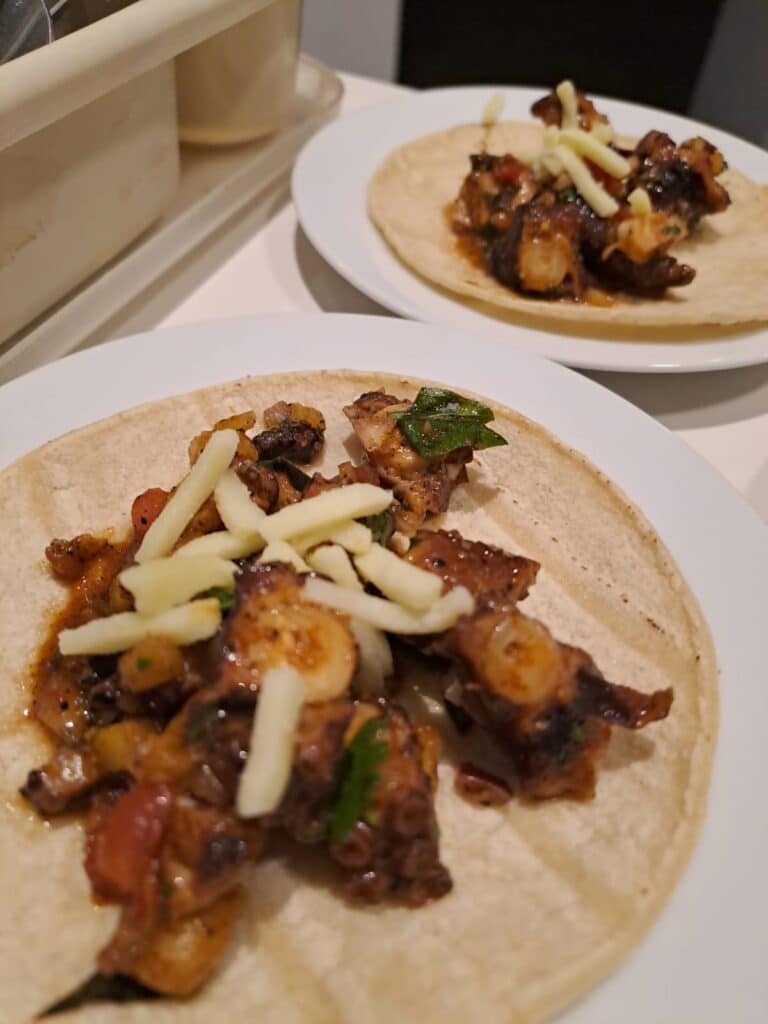 Grilled octopus tacos