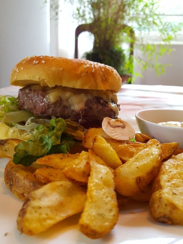 Hamburger with large fries